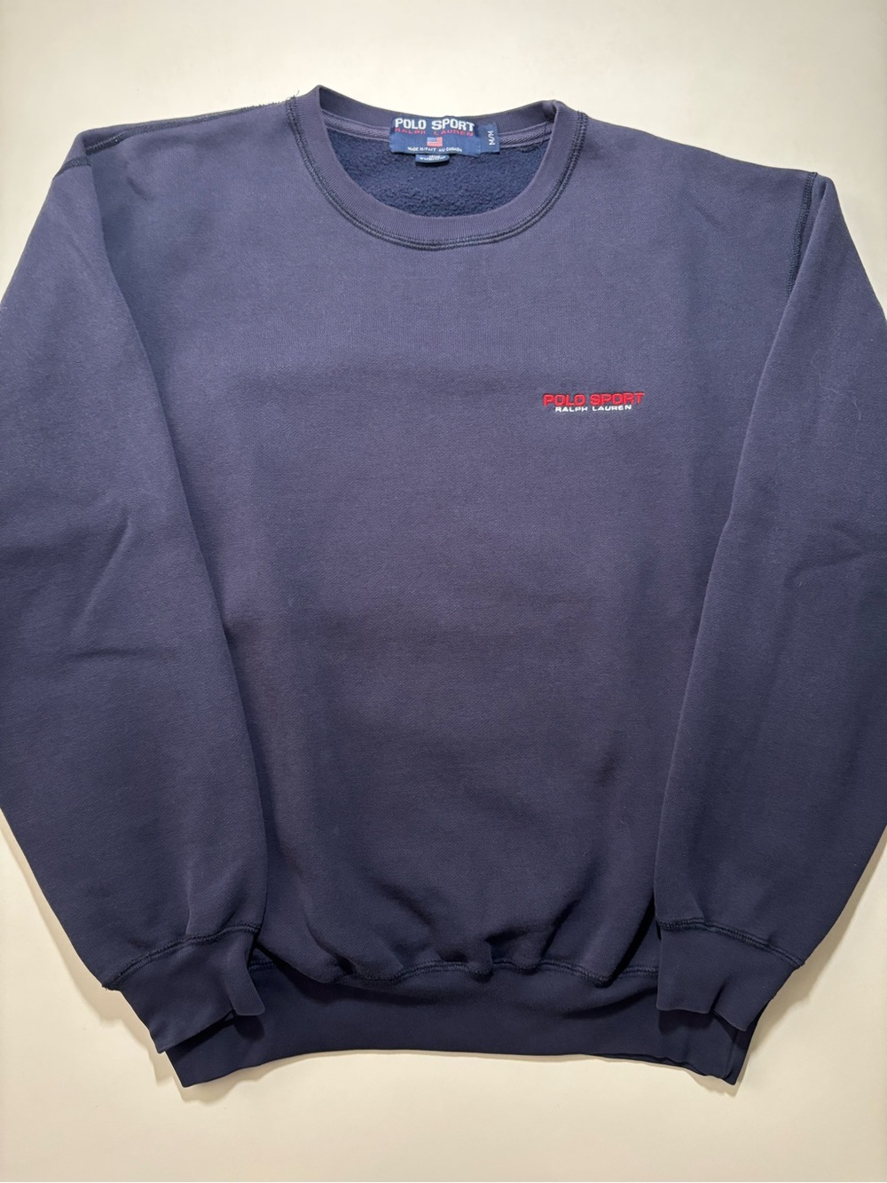 Retro style polo sport Ralph Lauren faded navy blue crew neck sweatshirt